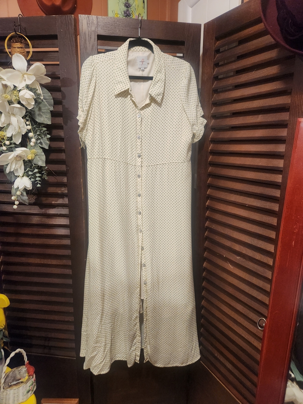 Hatch Light Cream Polka Dot Button-Front Maxi Dress